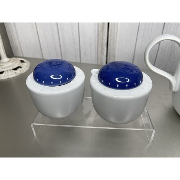 Dansk Ditto Teapot Coffee Pot + Cream & Sugar Blue and White Modernist Set - Picture 5 of 6